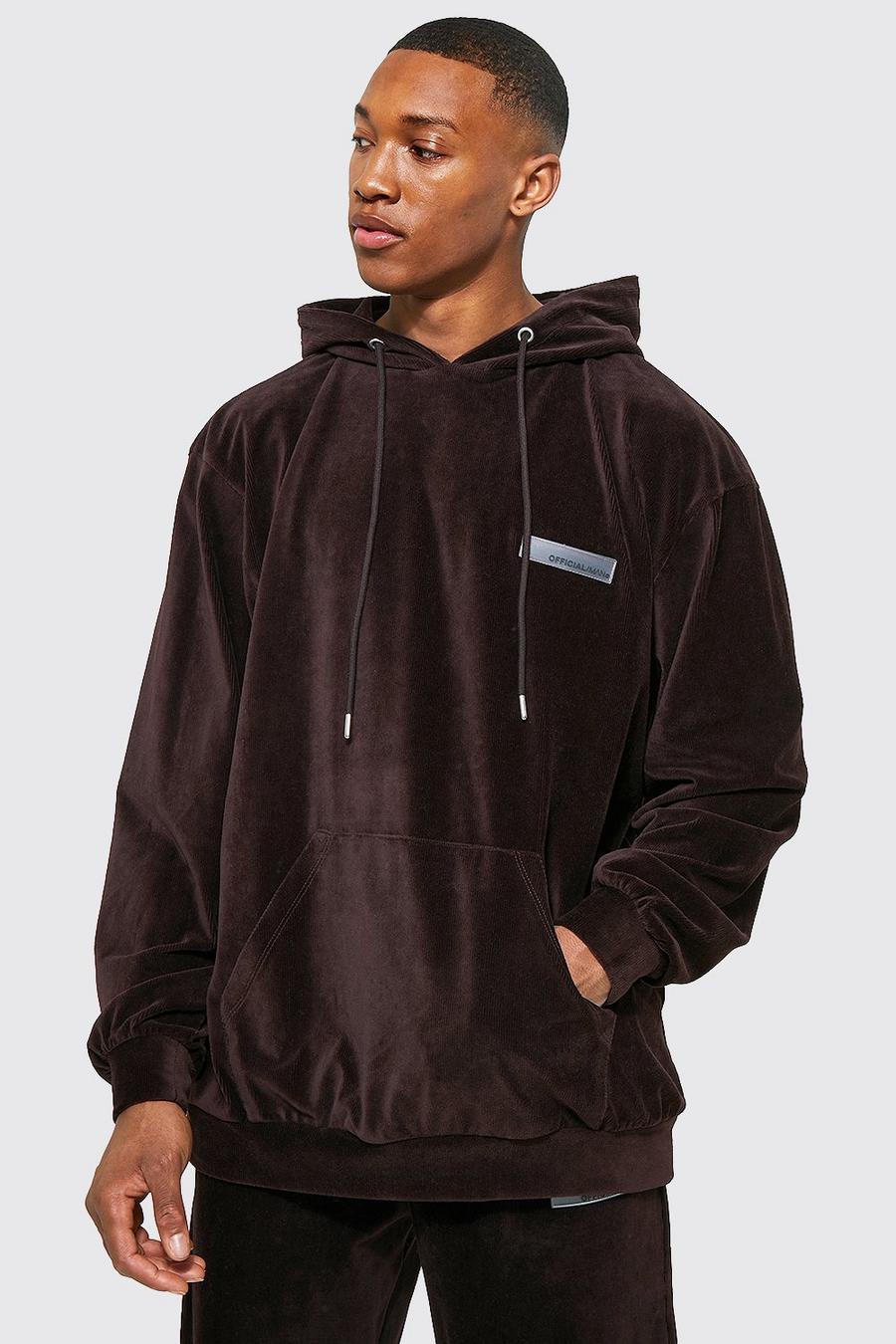 Chocolate Oversized Velour Ribbed Hoodie image number 1