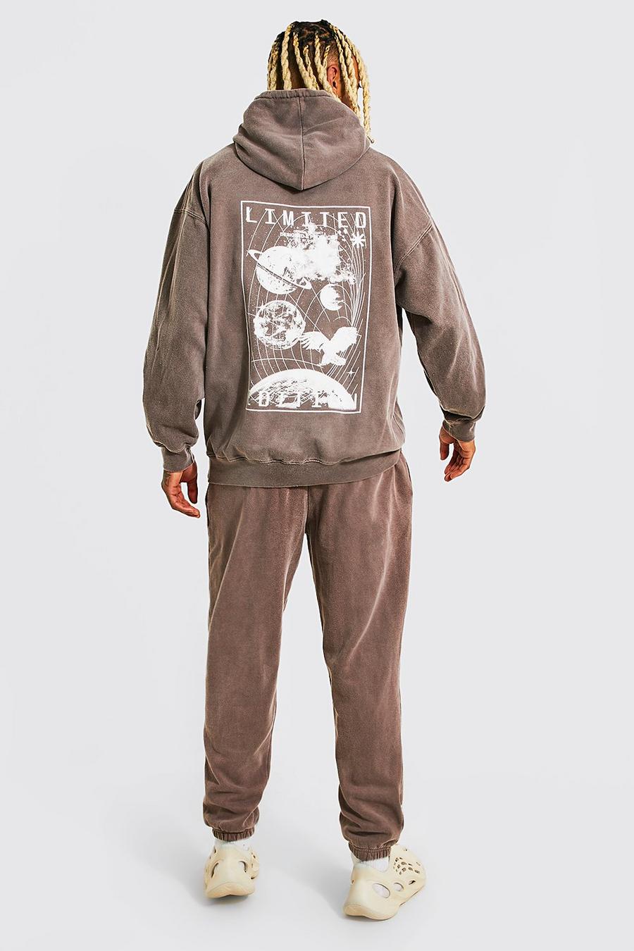 Chocolate Oversized Space Overdye Hooded Tracksuit image number 1
