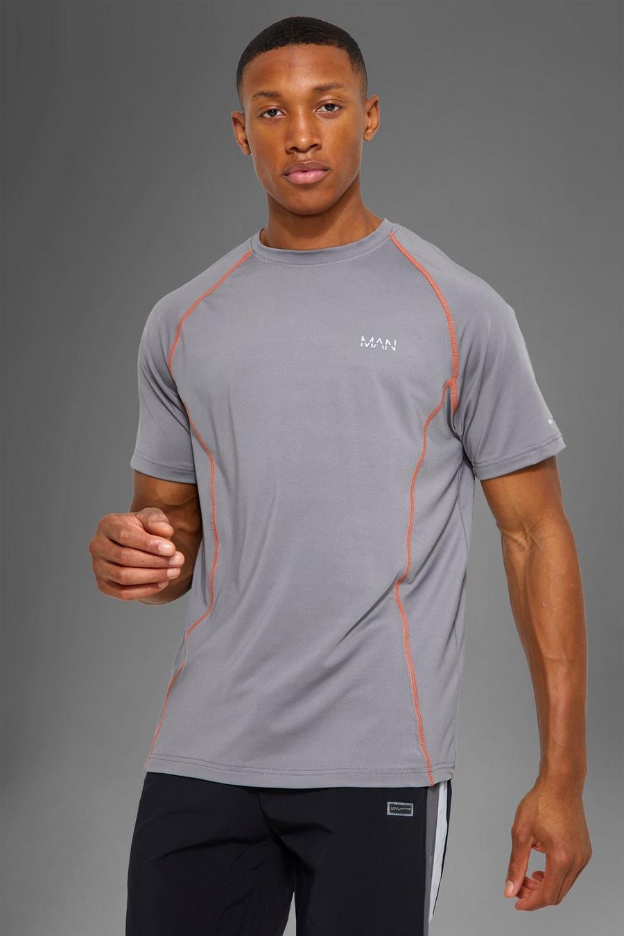 Charcoal grå Man Active Gym Contrast Stitch T-Shirt image number 1