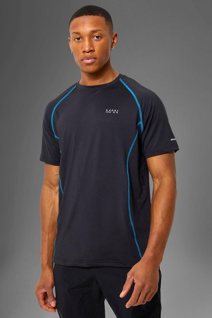 Camiseta MAN Active deportiva con costuras en contraste, Black nero