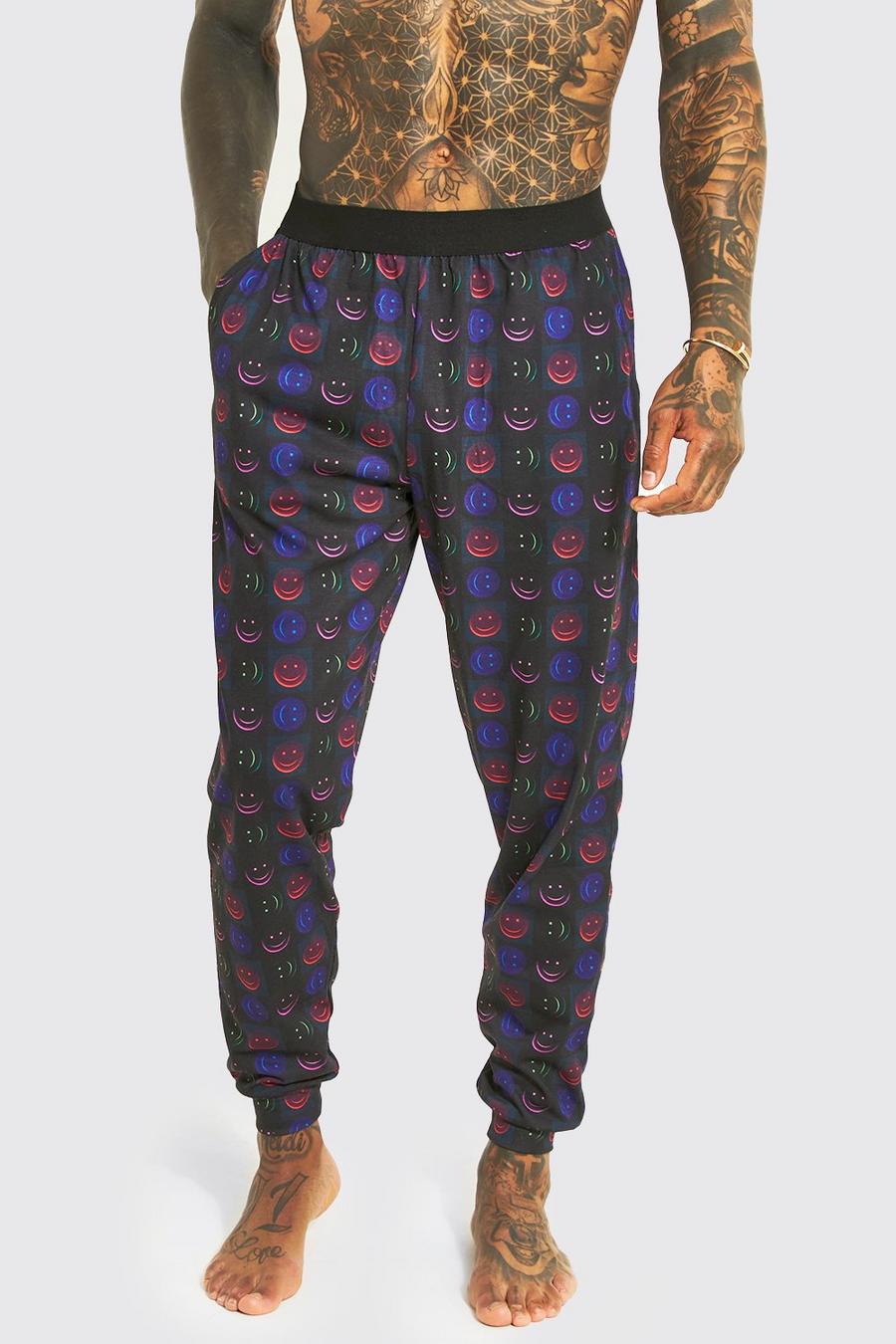 Black All Over Neon Faces Printed Lounge Pant image number 1