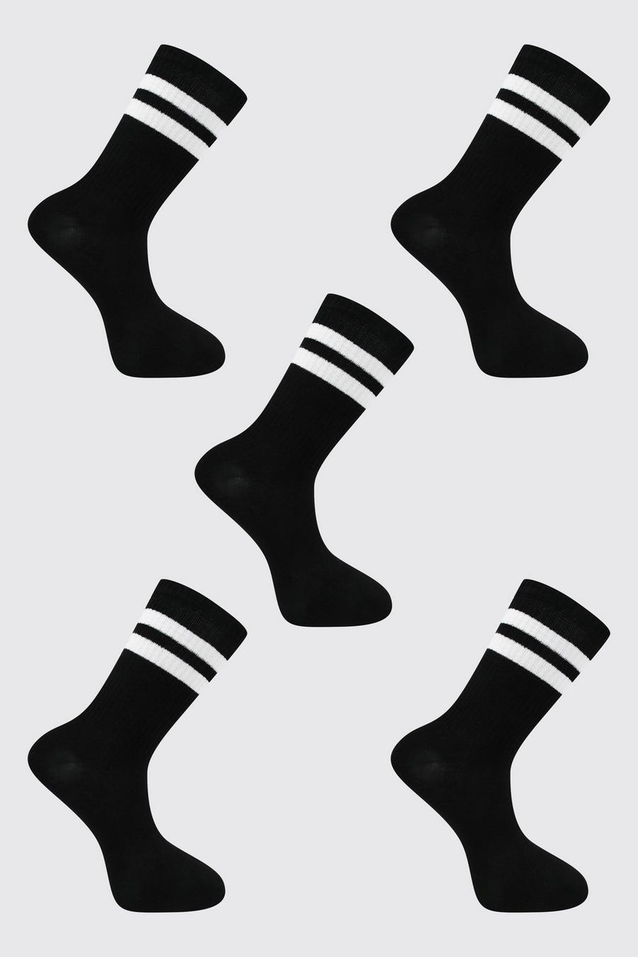 Black 5 Pack With 2 Stripe Sport Socks image number 1