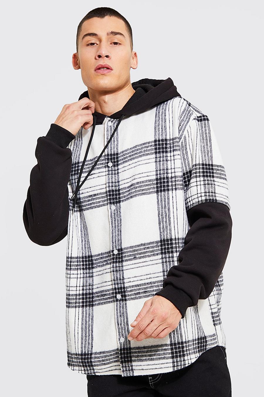 Black Oversized Check And Jersey Mix Shirt image number 1
