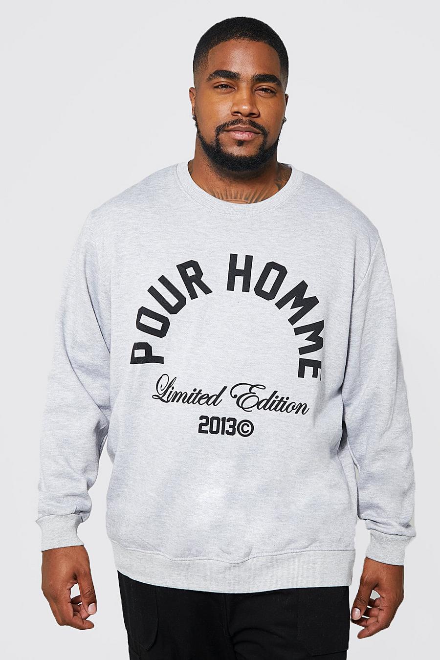 Grey marl Plus Pour Homme Slogan Print Sweatshirt image number 1