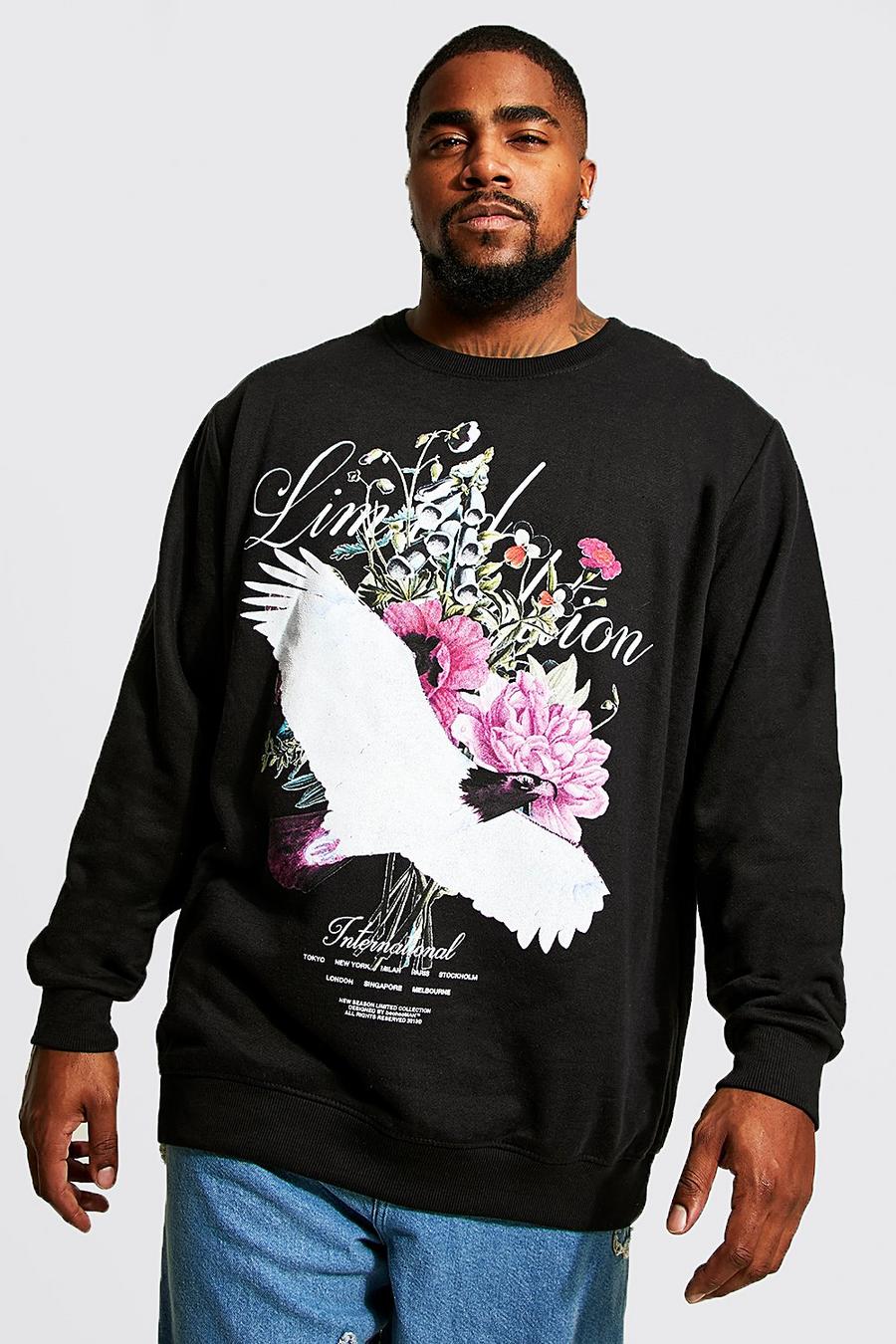 Plus florales Sweatshirt mit Eagle-Print, Black image number 1