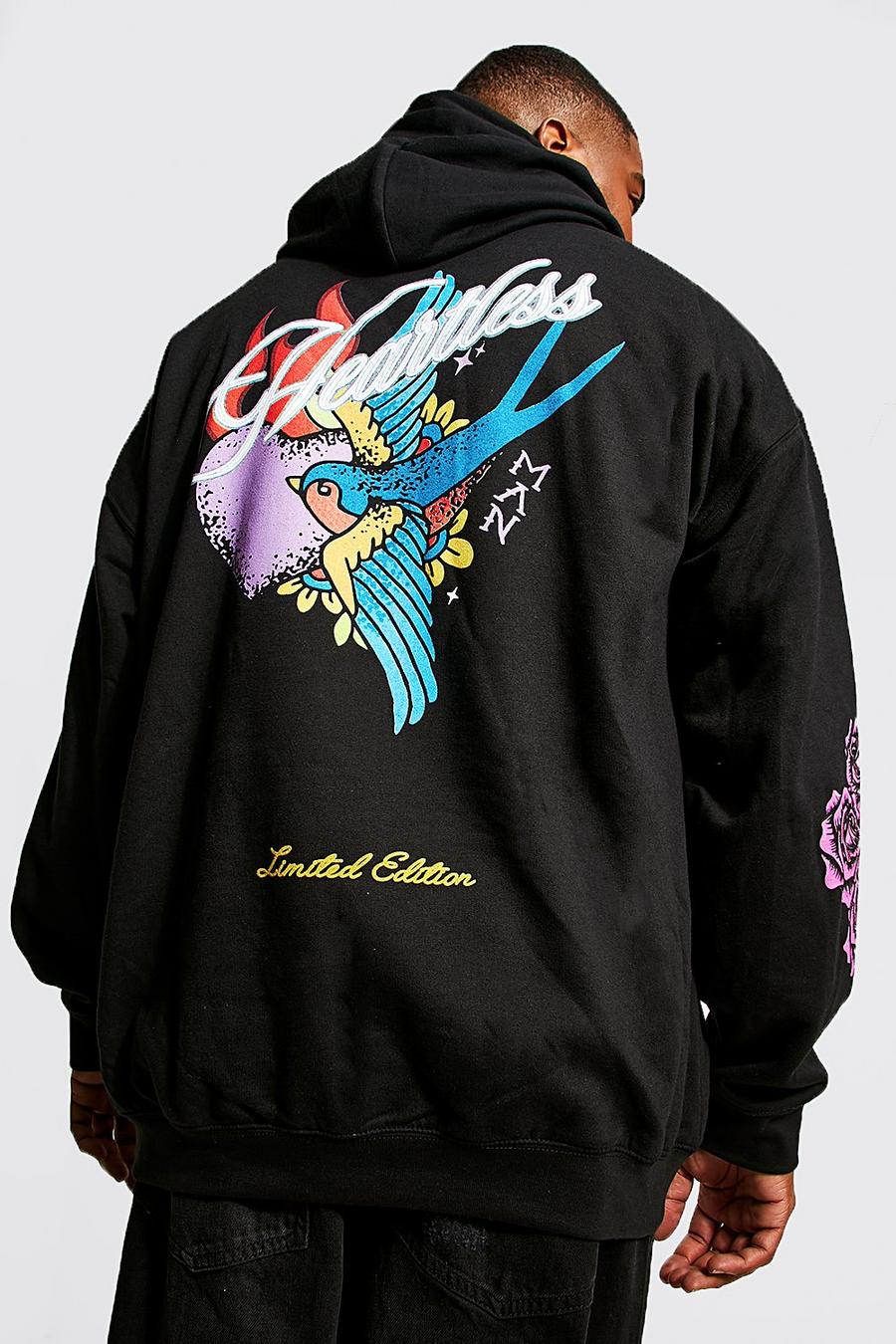 Black Plus Heartless Bird Front And Back Hoodie image number 1