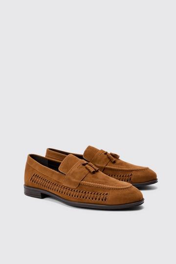 Tan Brown Faux Suede Weave Loafer