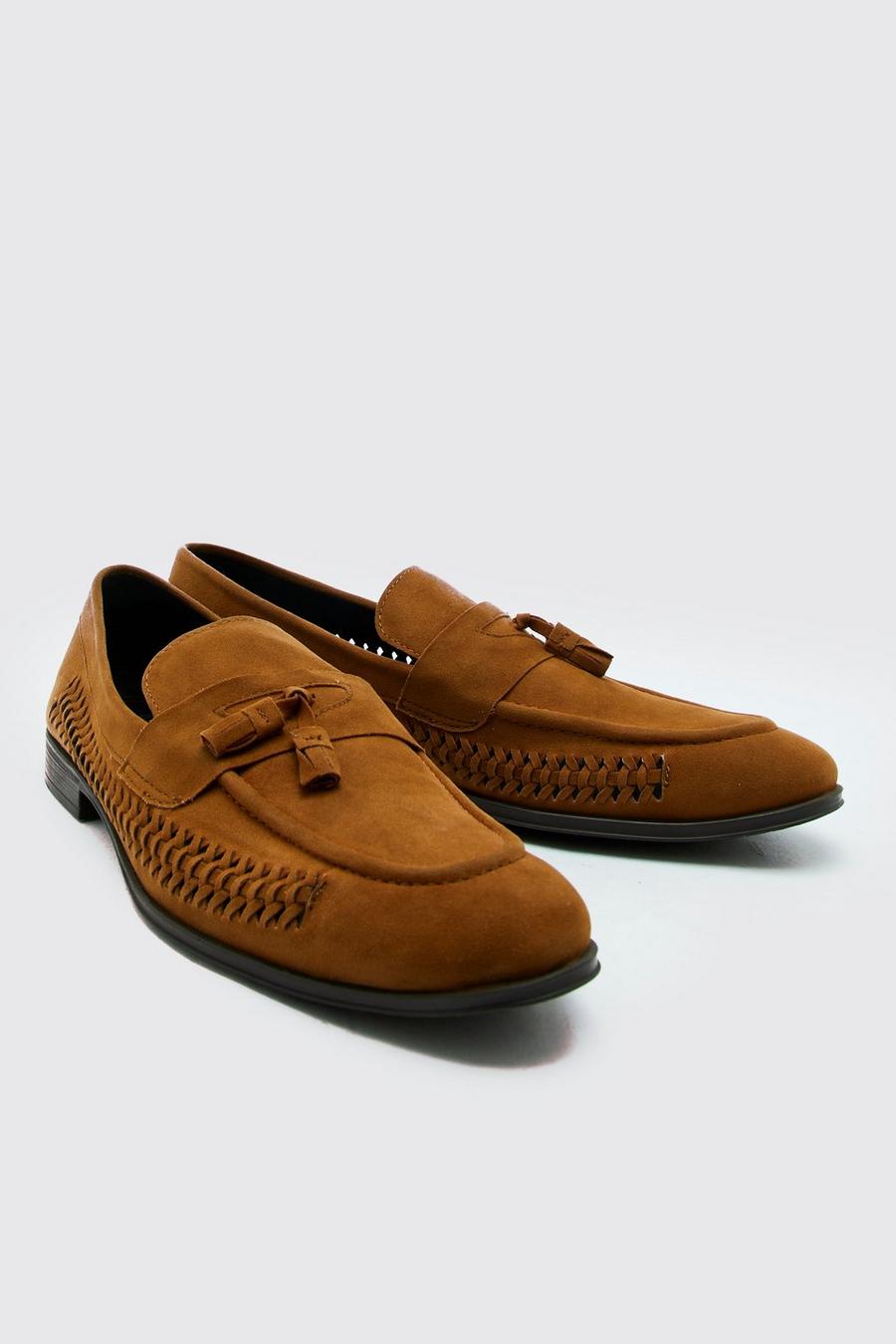 Tan marrón נעלי לאופר מבד דמוי זמש עם עיטור שזירה image number 1