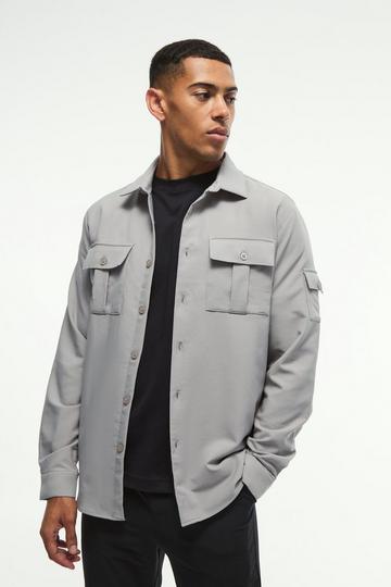 Grey Long Sleeve 4 Way Stretch Fit Shirt Jacket