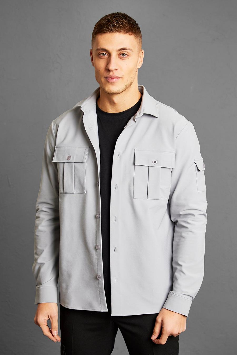 Grey Long Sleeve 4 Way Stretch Fit Overshirt image number 1