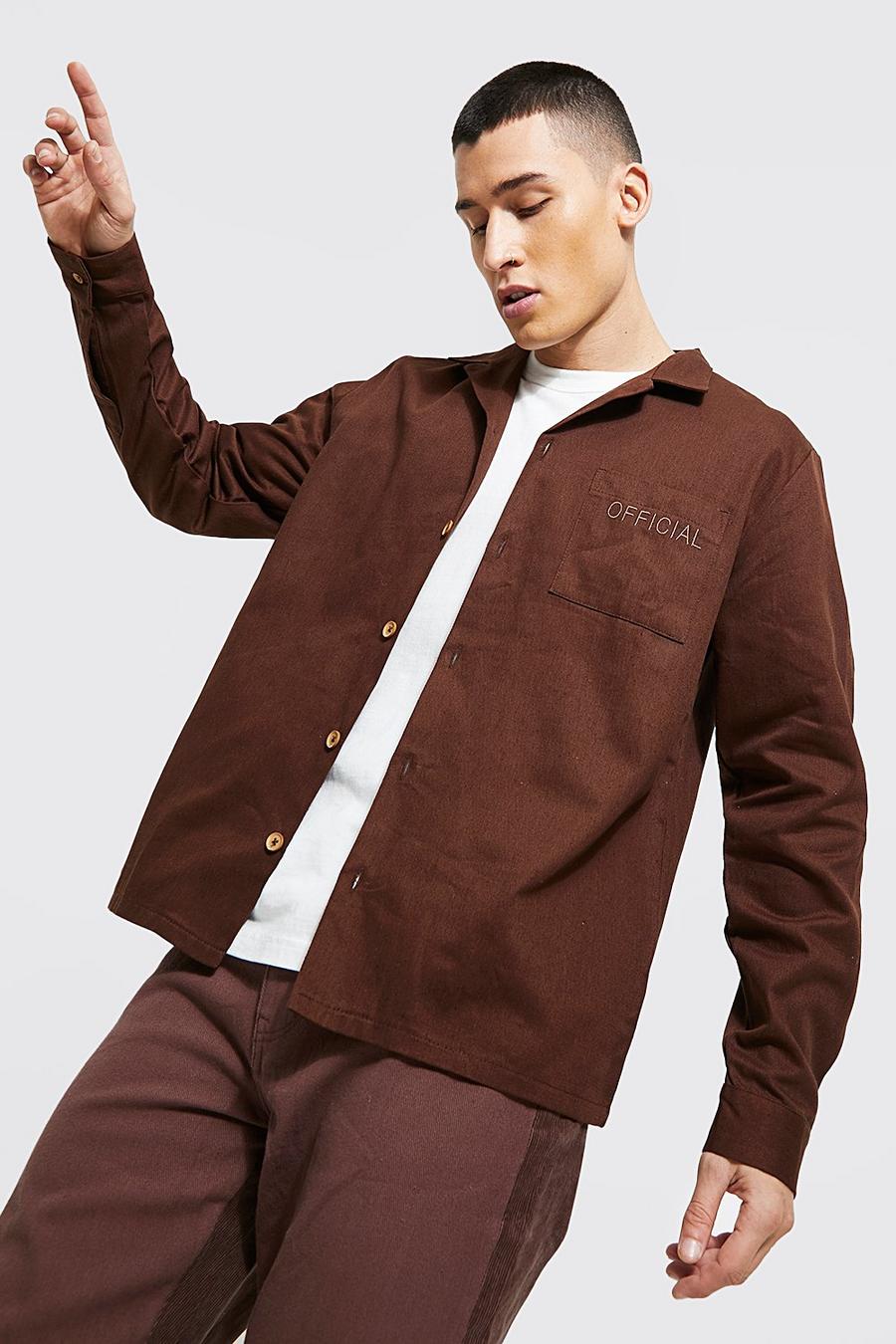 Twill-Überhemd mit Markenlogo und Tasche, Braun brown