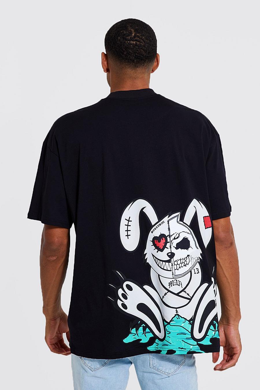 Tall Oversize T-Shirt mit Evil Bunny Print, Black image number 1