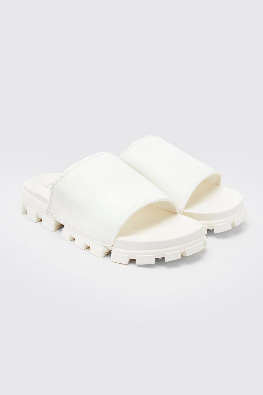 Ecru white Chunky Faux Leather Slider image number 1