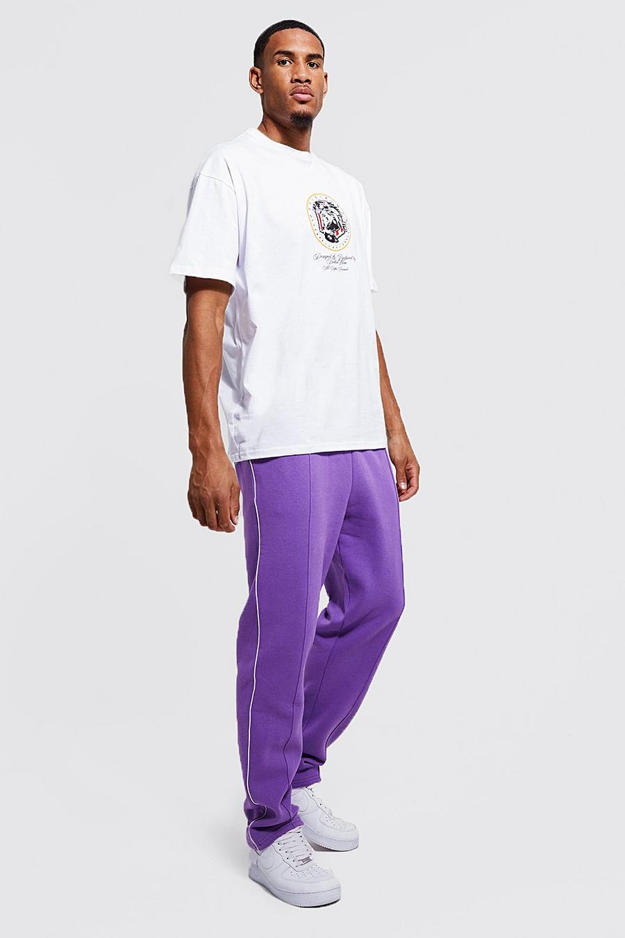 Purple Tall Loose Varsity T-shirt & Jogger image number 1