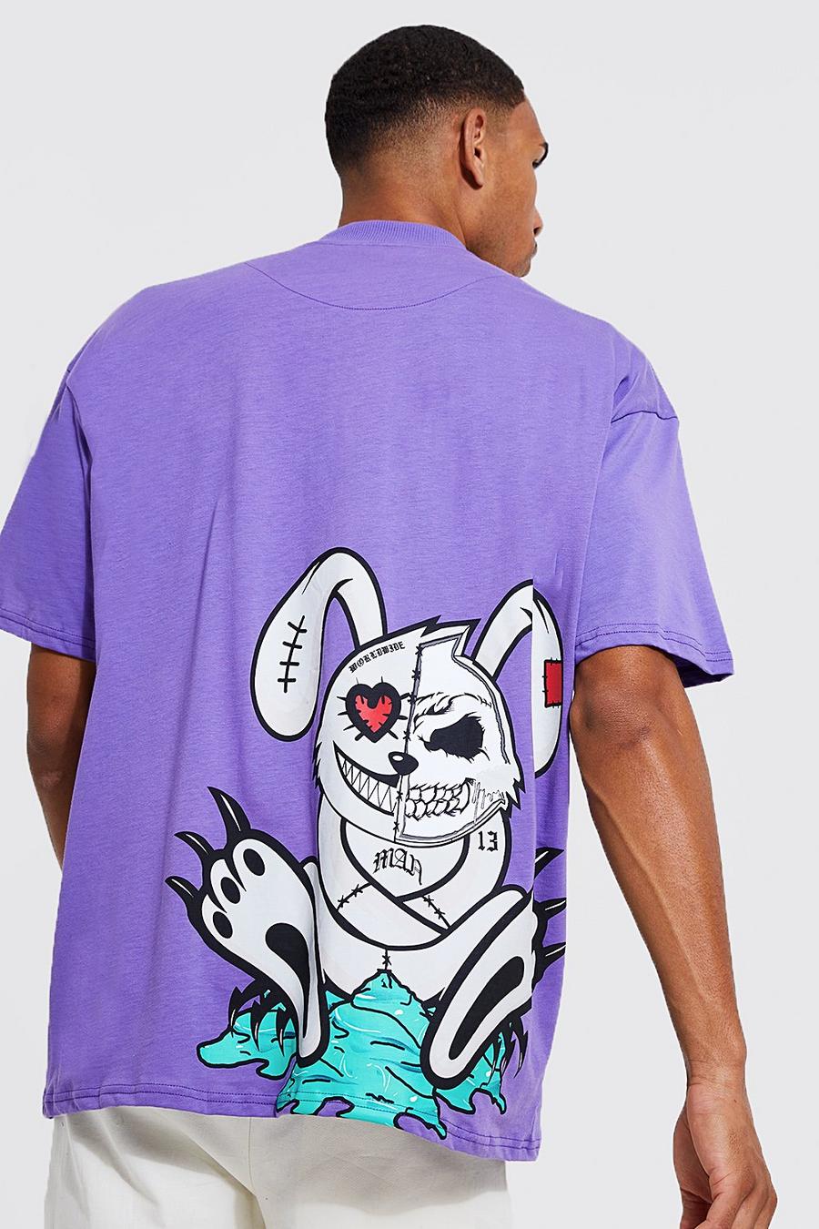 Tall Oversize T-Shirt mit Evil Bunny Print, Purple image number 1