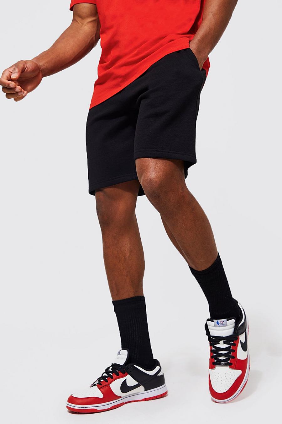 Mittellange Jersey Shorts aus REEL Baumwolle, Black schwarz