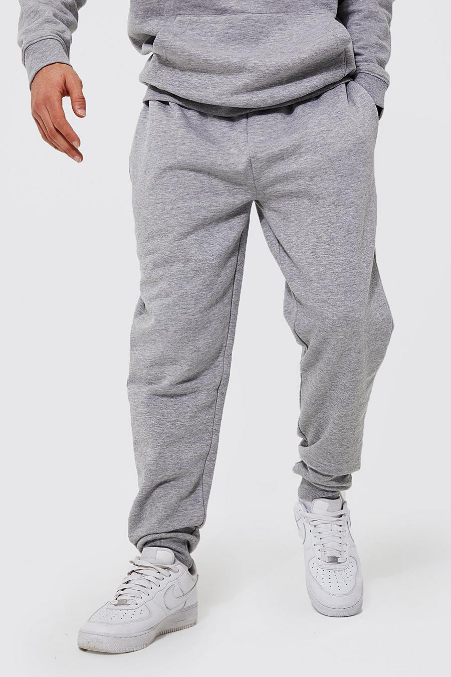 Grey marl מכנסי ריצה בגזרה רגילה מבד משולב בכותנת REEL image number 1