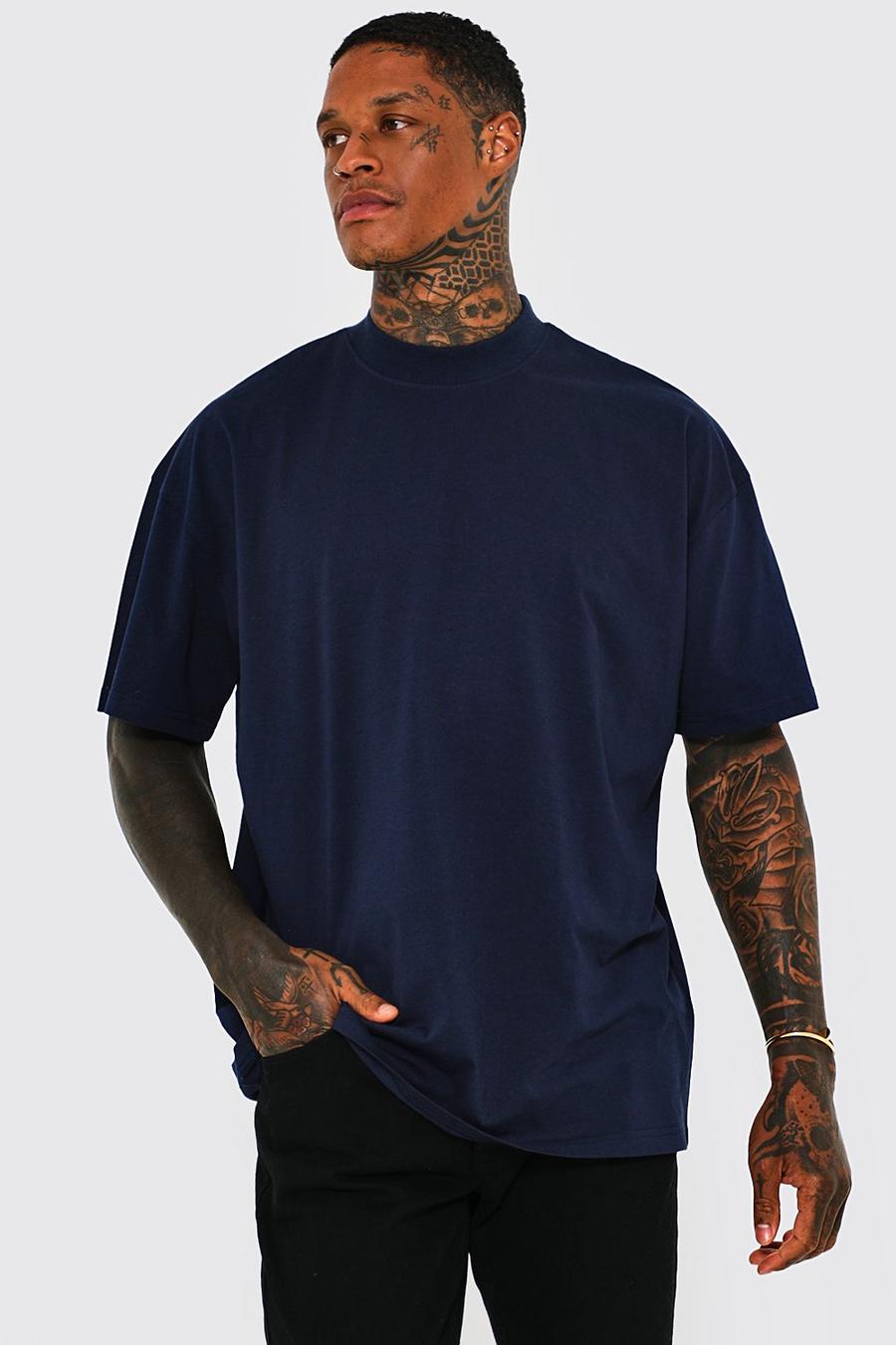 Navy Oversized T-Shirt Met Brede Nek En REEL Katoen image number 1