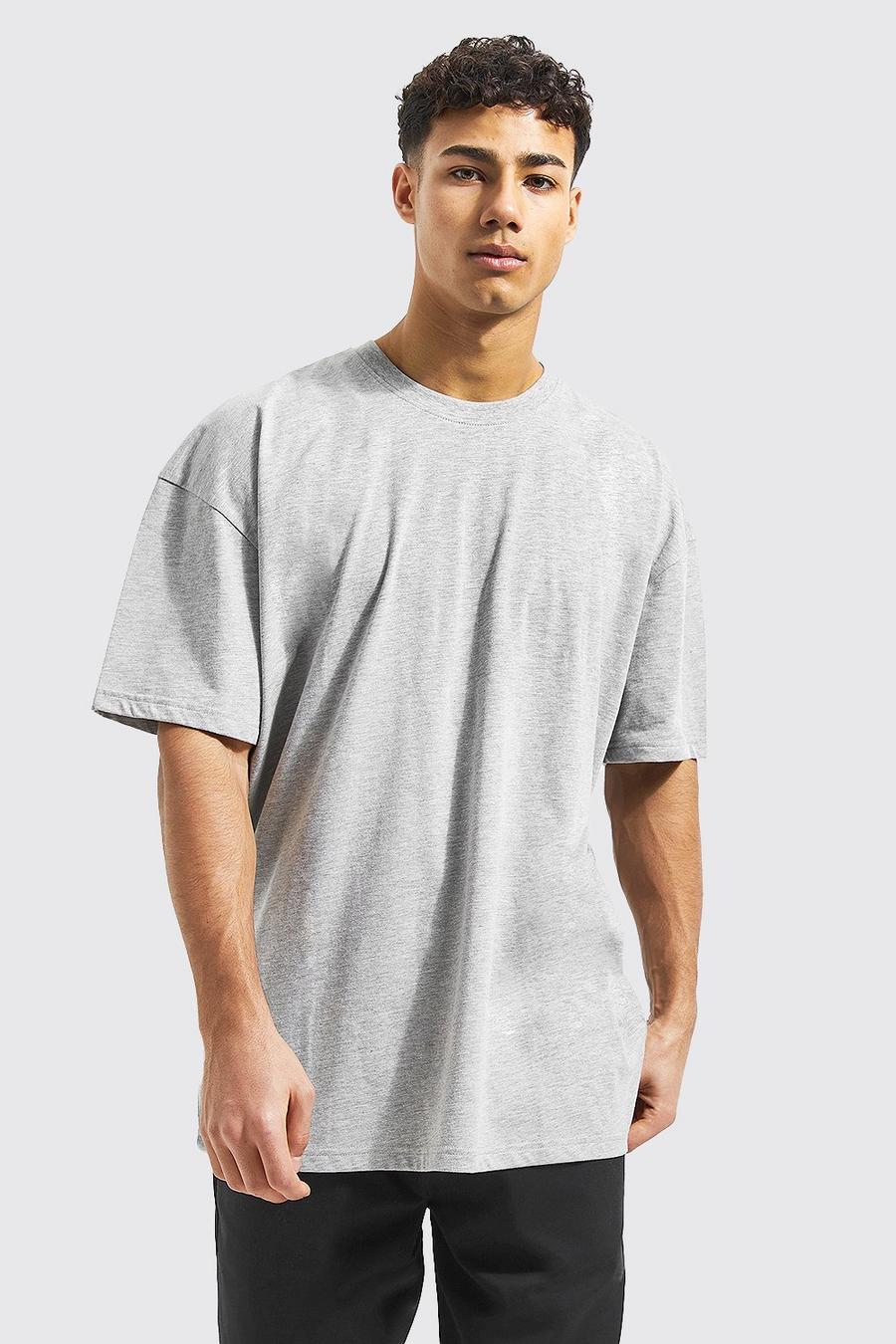 T-shirt oversize à col ras-du-cou en coton REEL, Grey grau