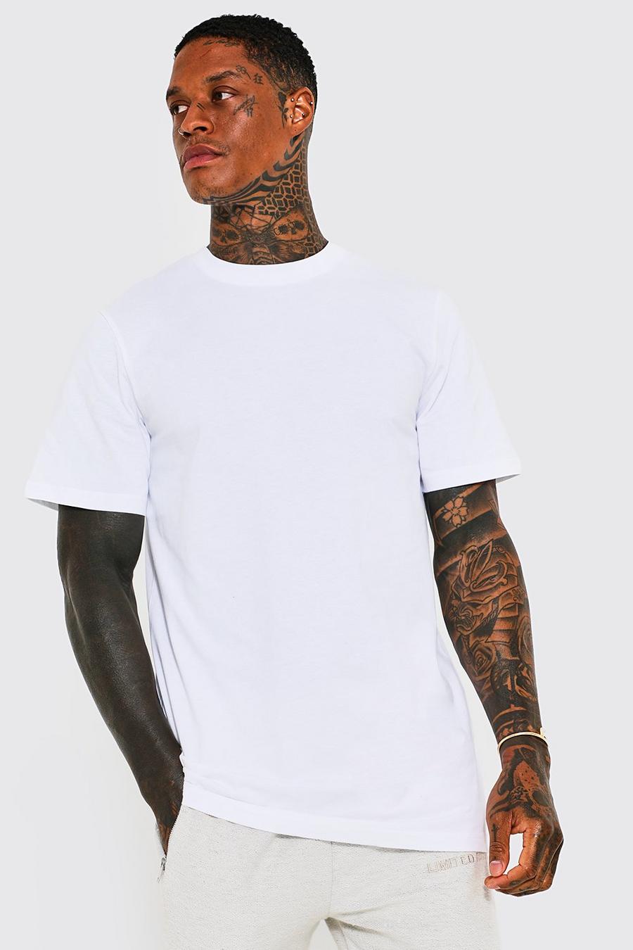 White Longline Crew Neck T-shirt with REEL Cotton
