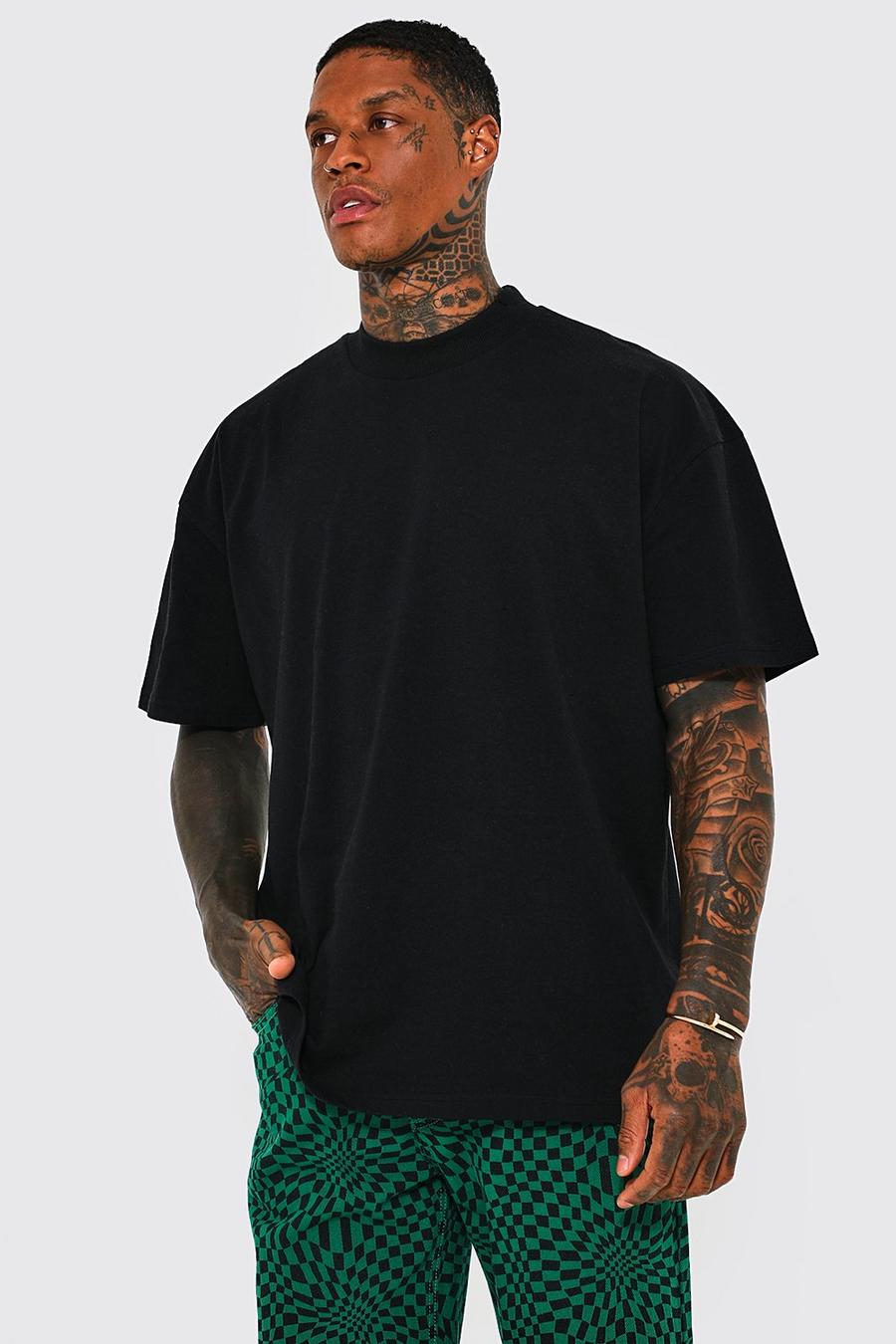 Camiseta oversize con cuello extendido y algodón ecológico, Black negro