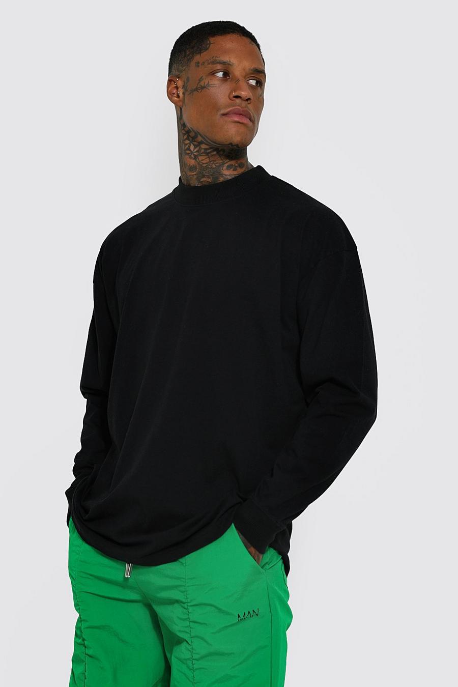 T-shirt oversize à manches longues et col montant en coton REEL, Black noir image number 1