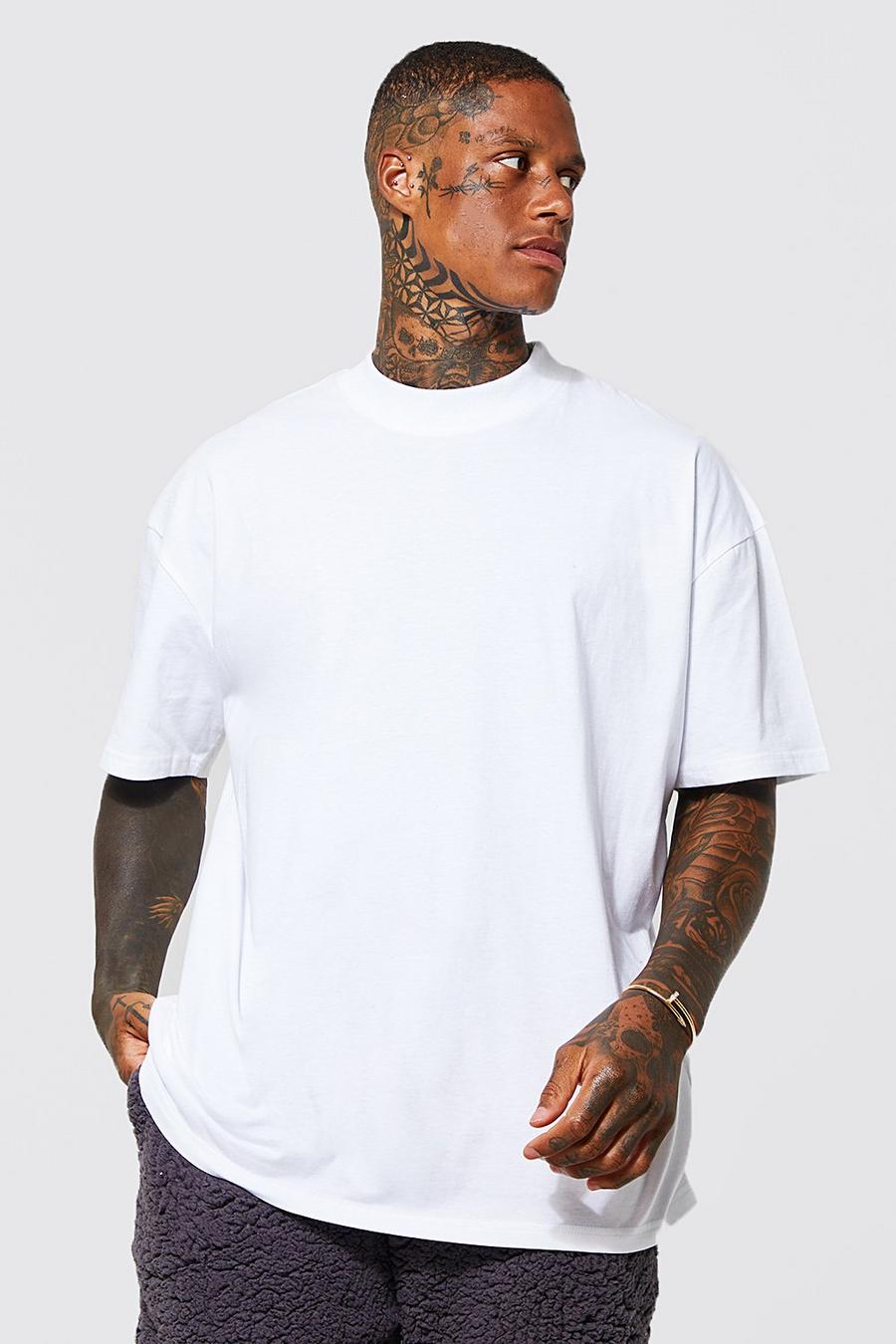 White weiß REEL Cotton Oversized Extended Neck T-shirt