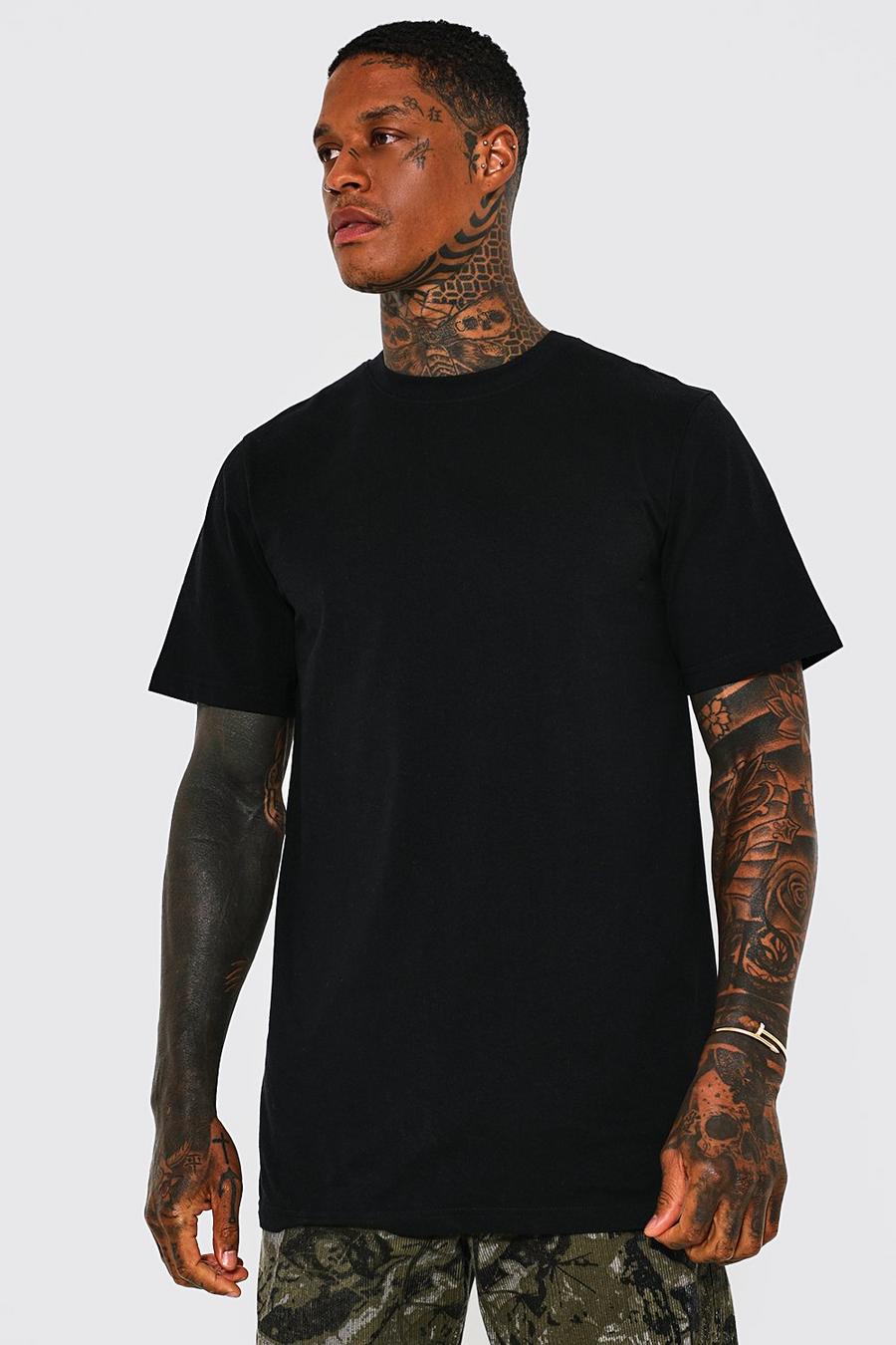 Camiseta de corte largo con cuello caja y algodón ecológico, Black image number 1