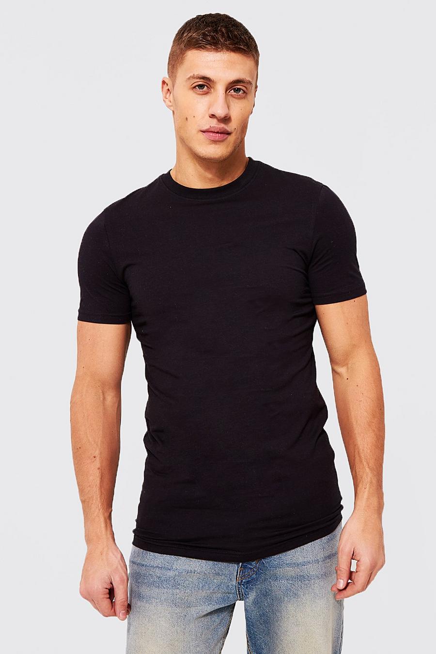 Langes Muscle-Fit T-Shirt aus REEL Baumwolle, Black image number 1