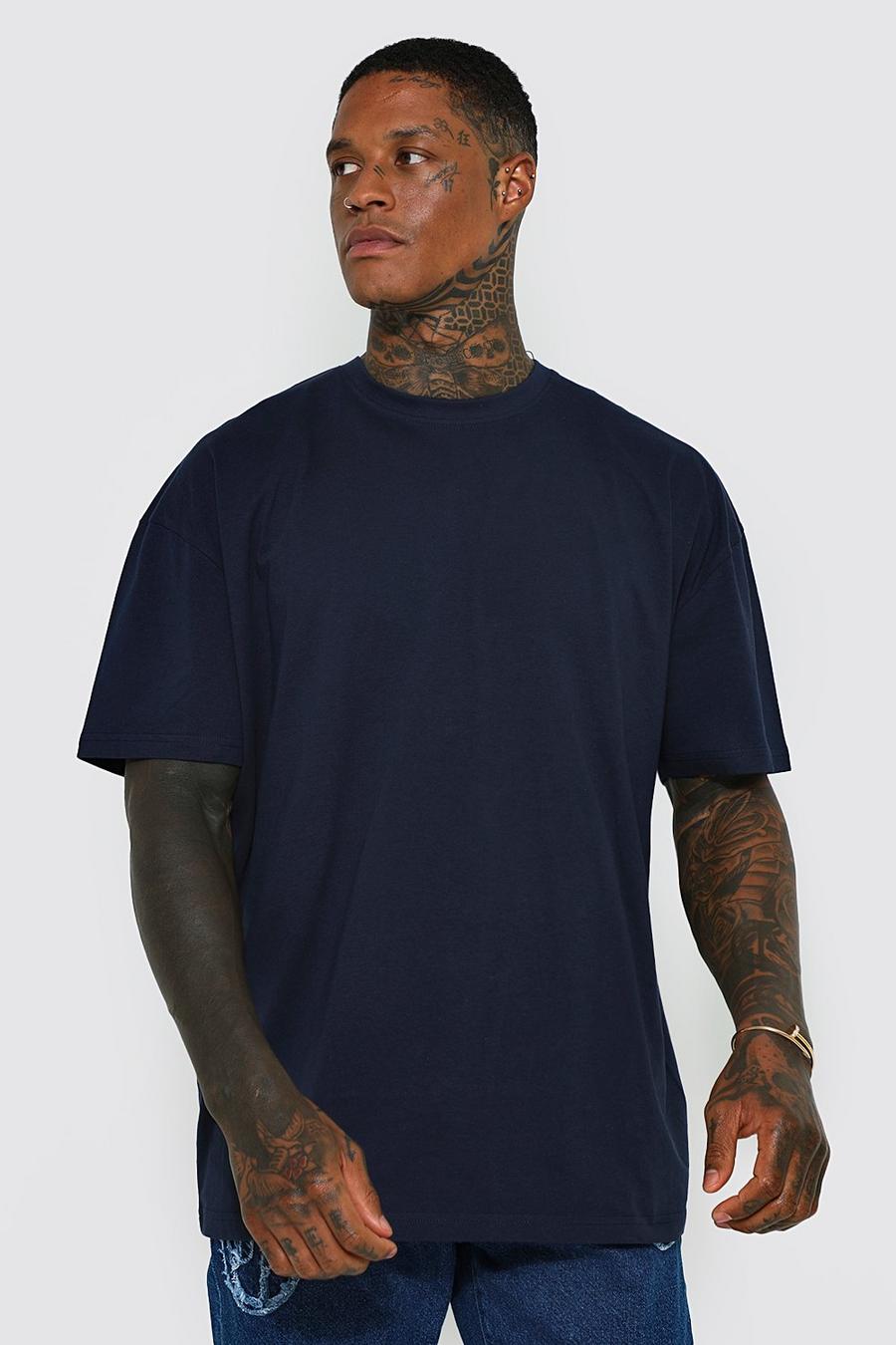 Oversize Rundhals T-Shirt aus REEL Baumwolle, Navy marineblau