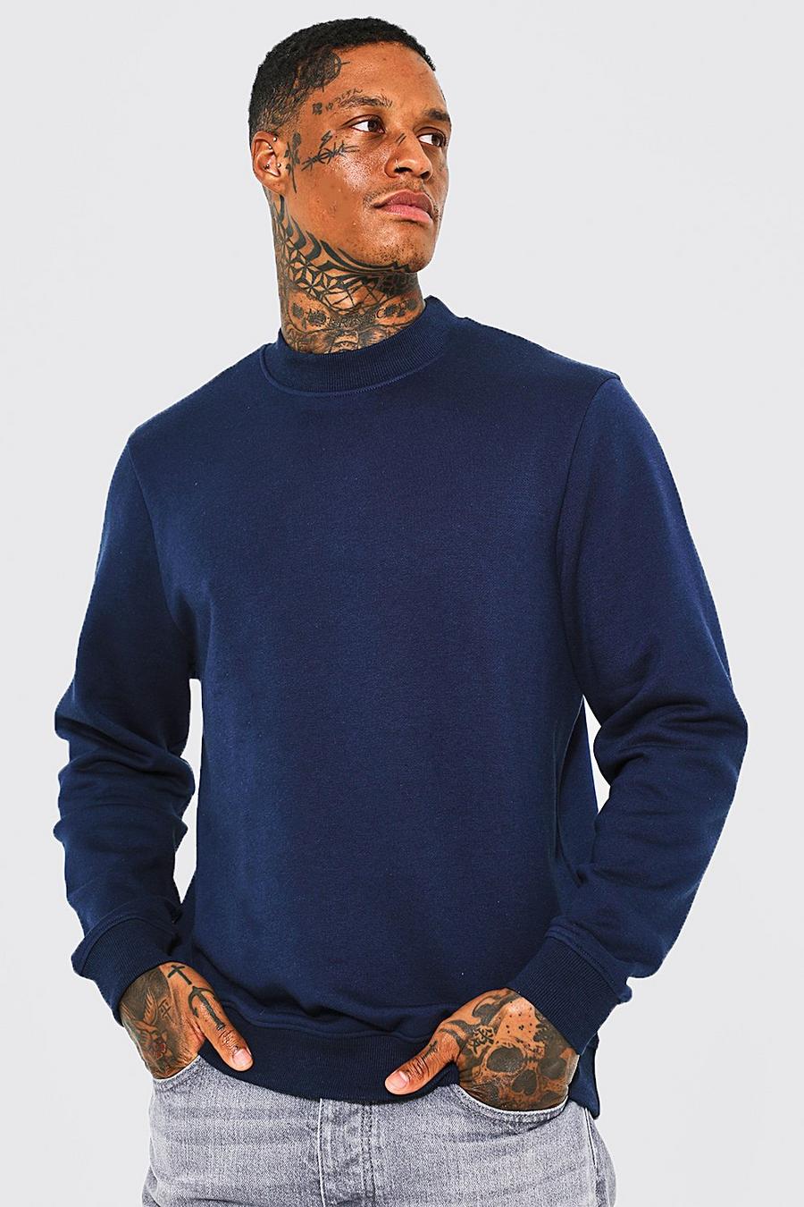 Navy marinblå Sweatshirt med hög halsmudd