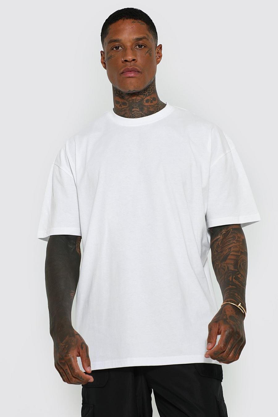 White Oversized T-Shirt Met Crewneck En Reel Katoen image number 1
