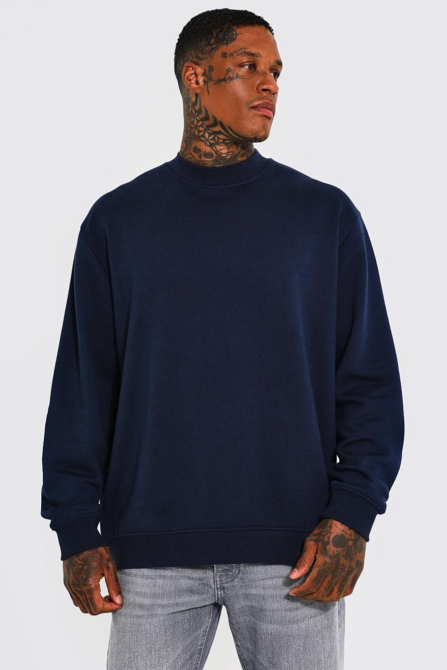 Sudadera oversize con cuello extendido y algodón ecológico, Navy blu oltremare
