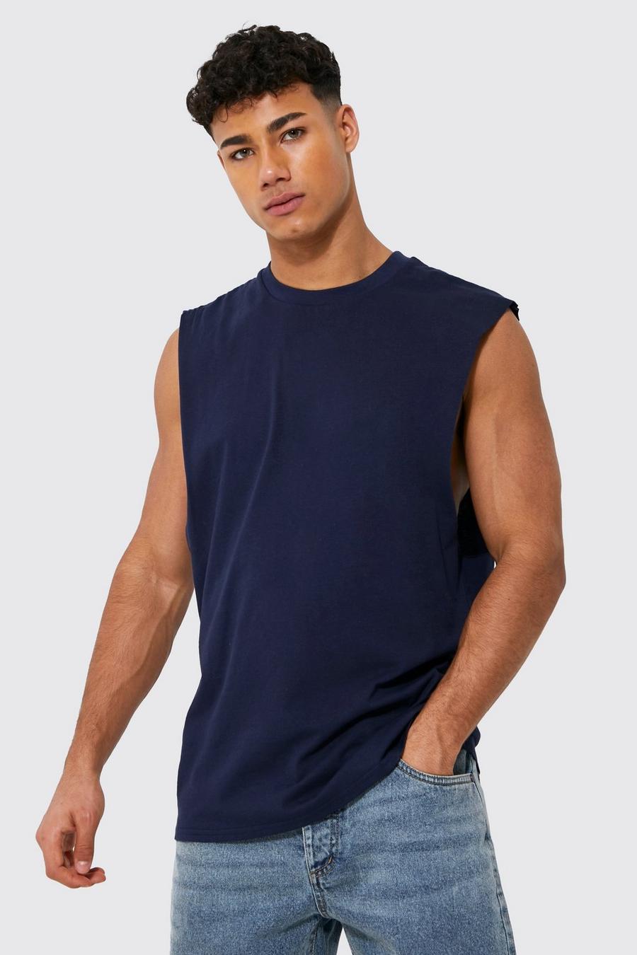 Navy Basic Drop Armhole Tank with REEL Cotton