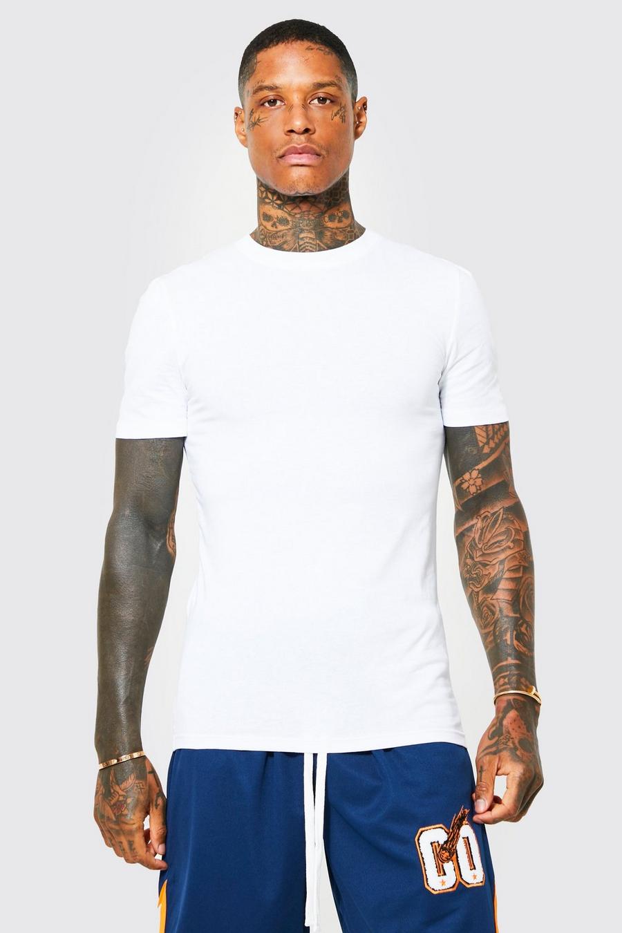 T-shirt attillata a girocollo in cotone REEL, White bianco