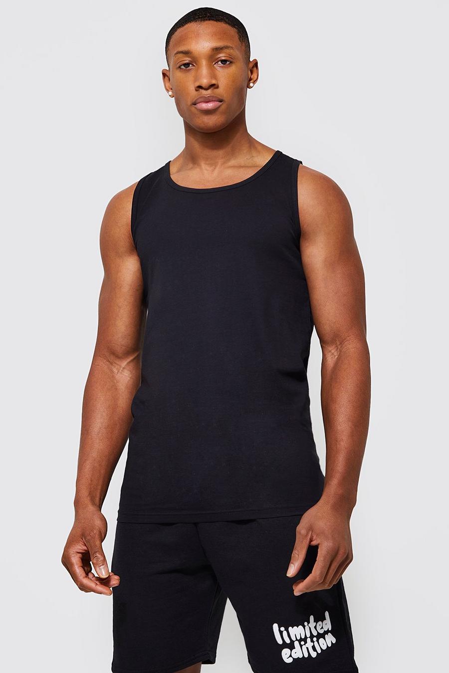 Black svart Muscle Fit Vest with REEL Cotton
