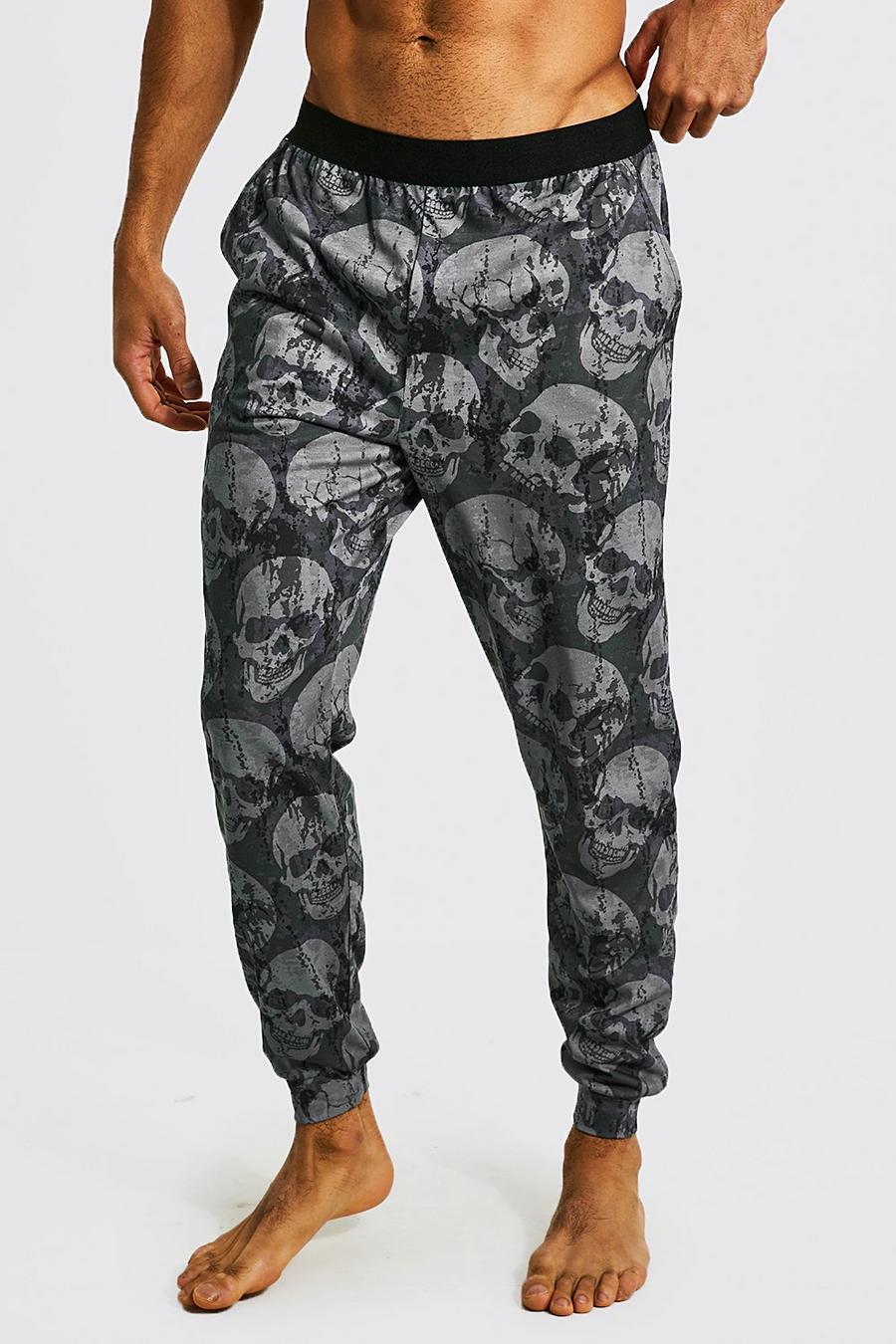 Black Skull All Over Print Loungewear Pant image number 1