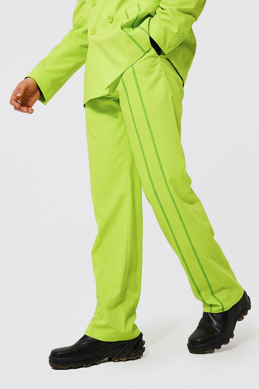 Pantalon de costume décontracté à coutures apparentes, Lime grün