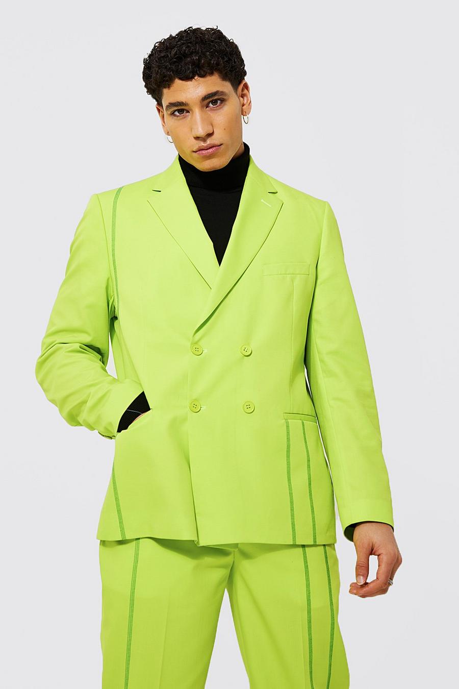 Lockere zweireihige Anzugjacke mit Naht-Detail, Lime green