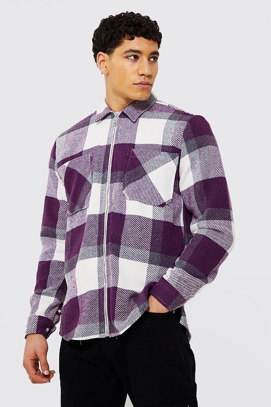 Camisa de cuadros con cremallera, Purple image number 1