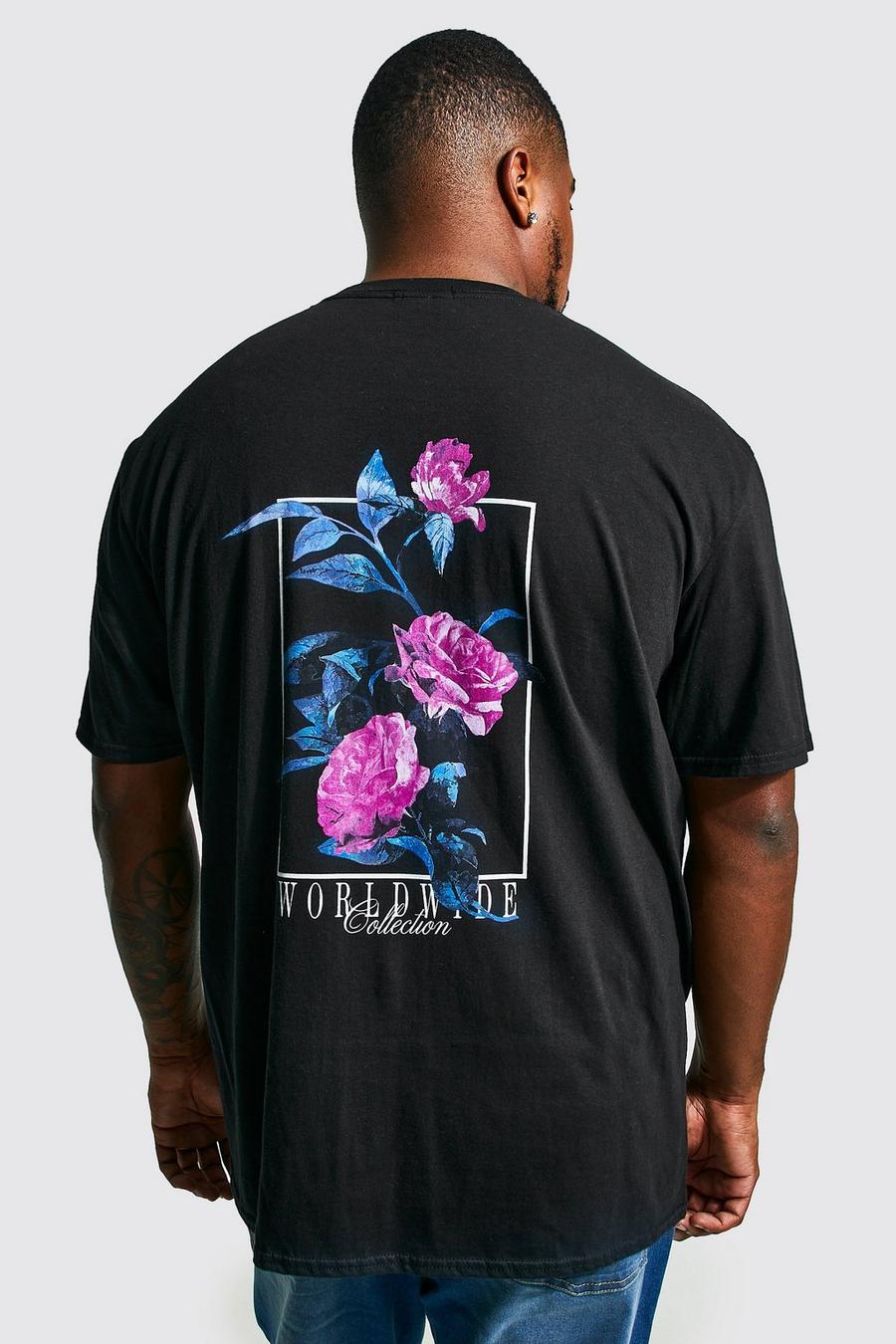 T-shirt Plus Size con grafica a fiori sul retro, Black nero
