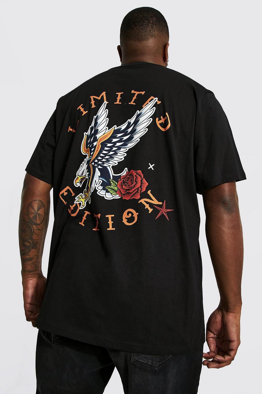 Camiseta Plus con estampado de águila frontal y en la espalda, Black image number 1