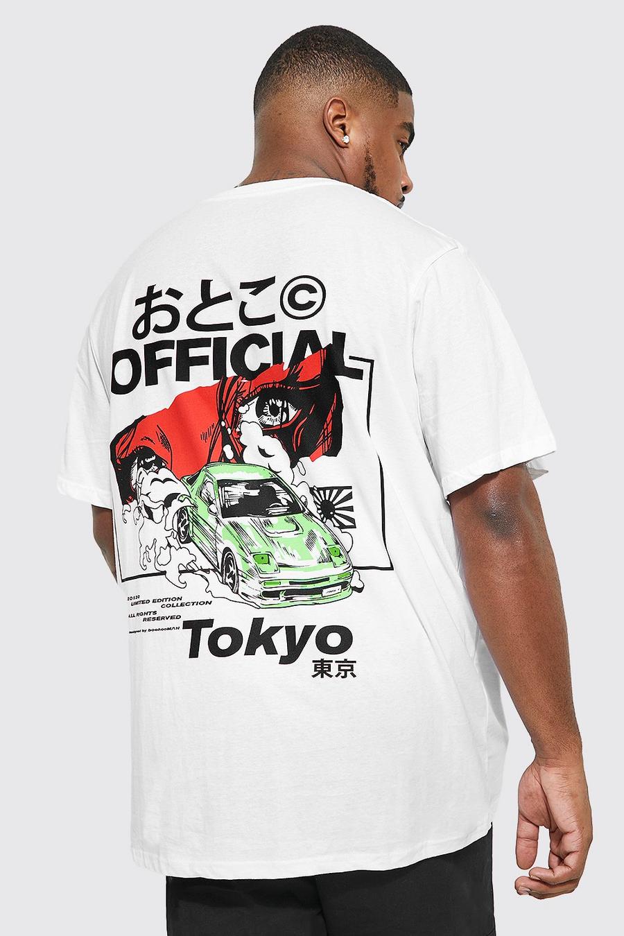 White Plus Long Line Tokyo T-Shirt Met Rugopdruk image number 1