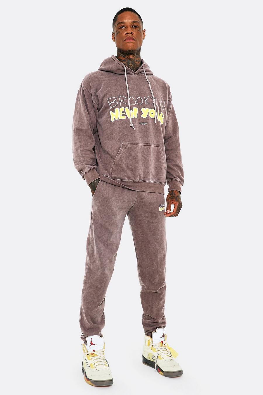 Chocolate  Brooklyn New York Hooded Tracksuit image number 1