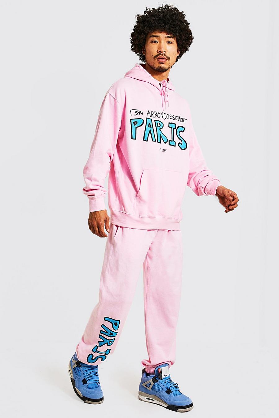 Pink Oversized Paris Hooded Tracksuit image number 1