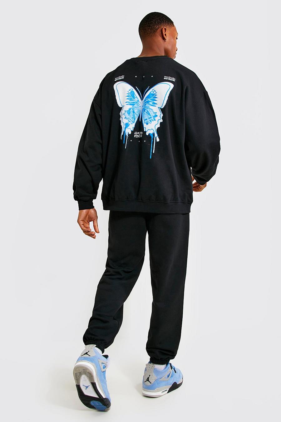 Black Oversized Butterfly Sweatshirt Tracksuit