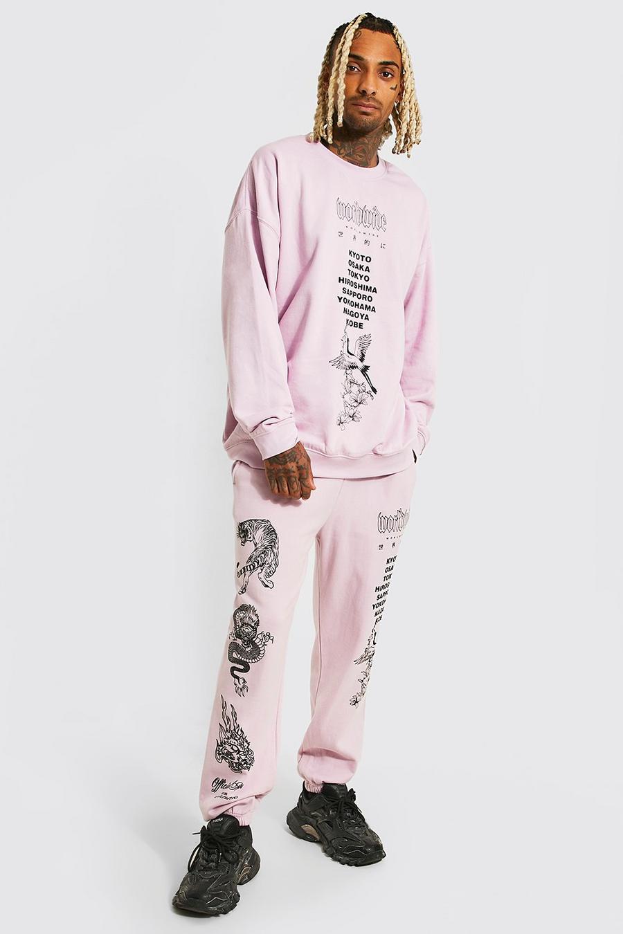 Lilac Oversized Multi Graphic Print Tracksuit image number 1