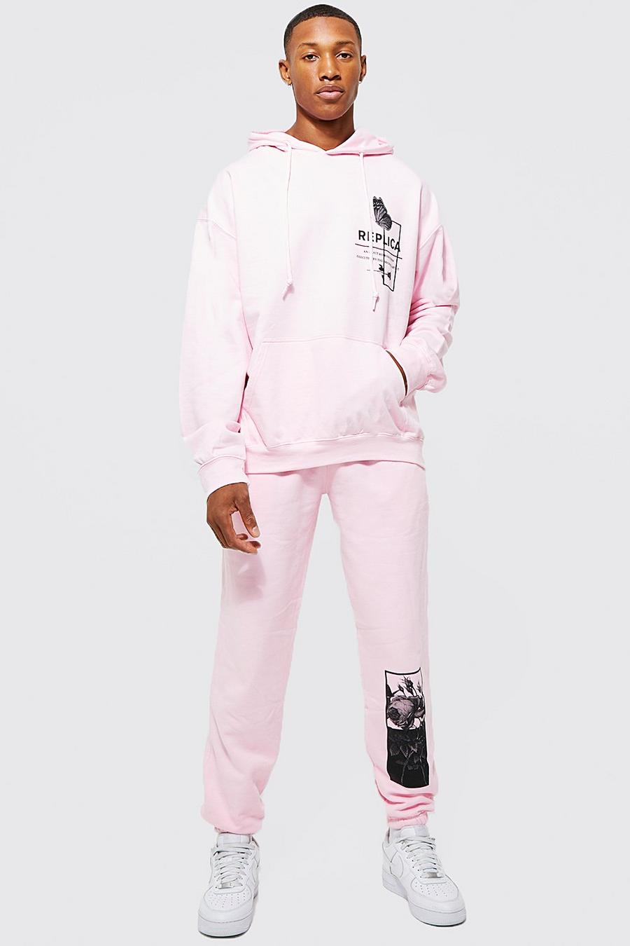 Light pink Oversized Replica Graphic Hooded Tracksuit image number 1