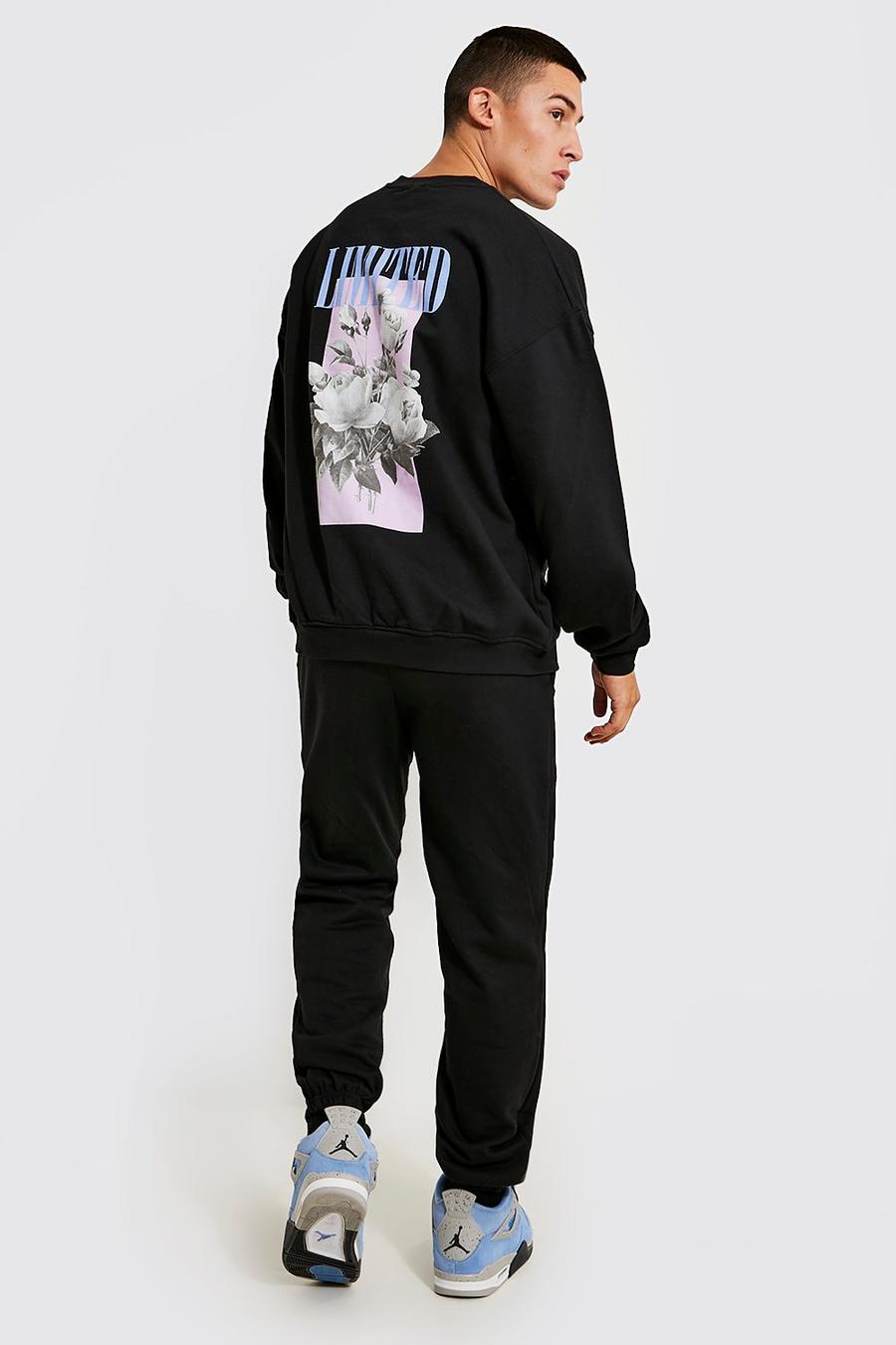 Oversize Limited Sweatshirt-Trainingsanzug mit floralem Print, Black image number 1