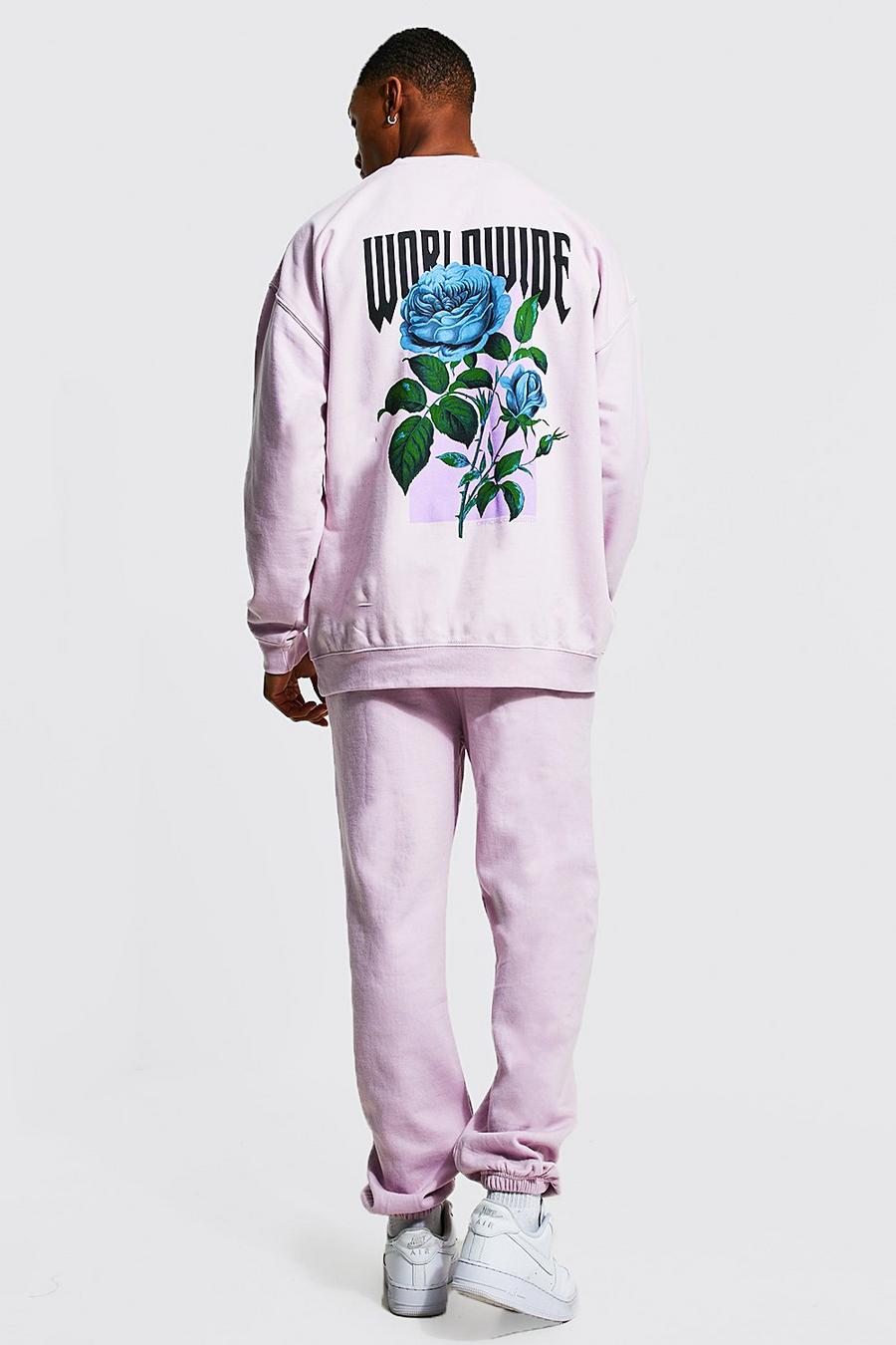 Lilac Oversized Worldwide Floral Sweater Tracksuit image number 1